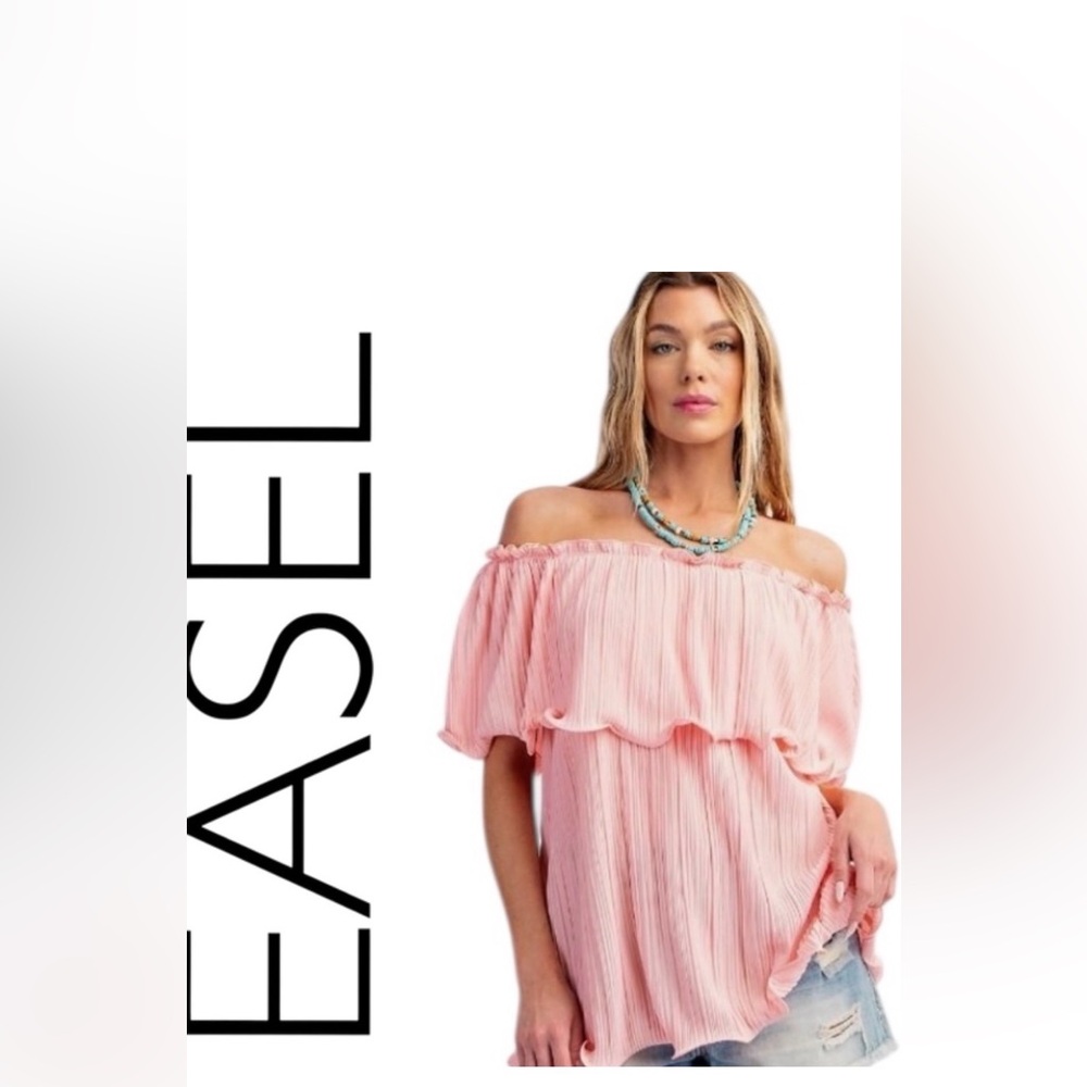 Easel Women's Lt Coral Off-Shoulder peasant Blouse Sz Large NWT